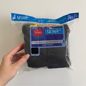Hanes 12 Pairs Boys’ Cushion Crew Socks, black